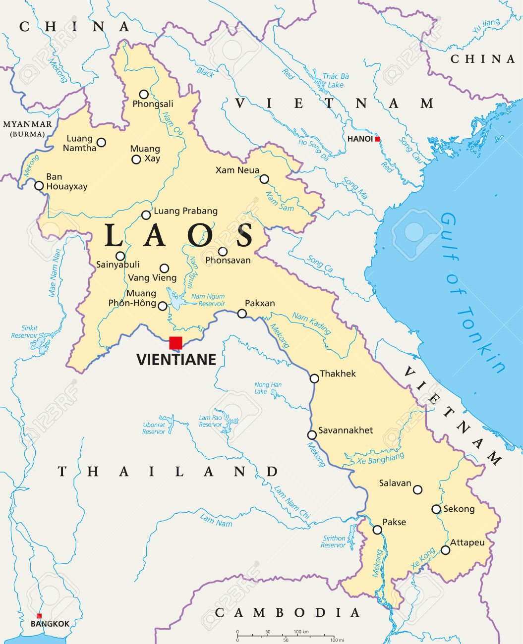 Laos Political Map, Trucking service from Hochiminh City to Savannakhet