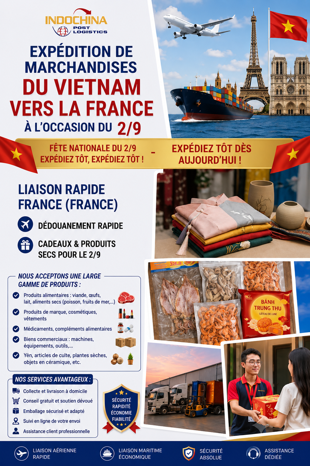 Envoi de marchandises en France – Fête Nationale du 2/9