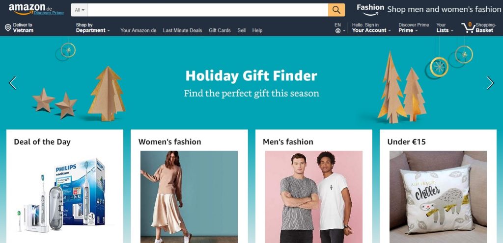 Giao diện trang web Amazon tại Đức