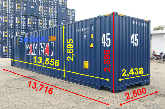 Kích Thước Container 45 feet 45 ft High Cube container